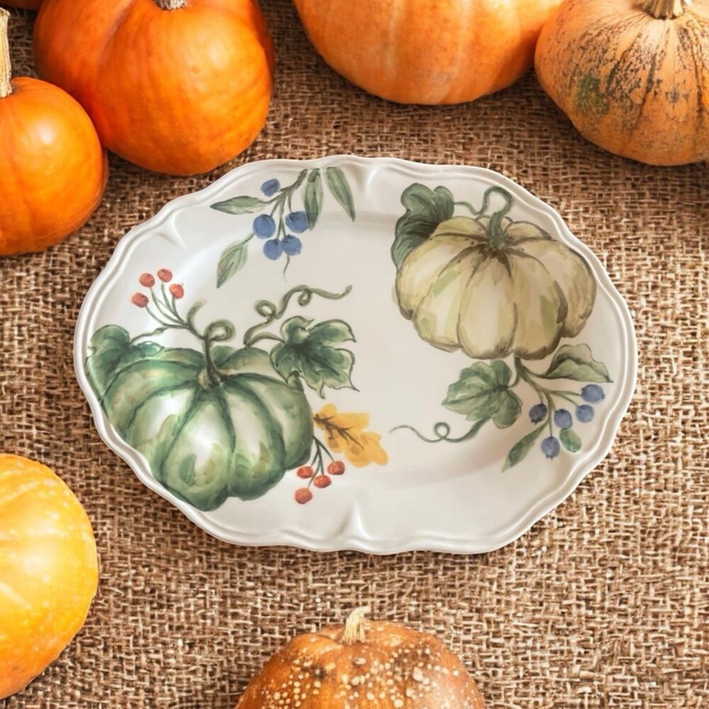 Maxcera Pumpkins & Vines Oval Serving Platter‎ 14” Fall Autumn Thanksgiving New